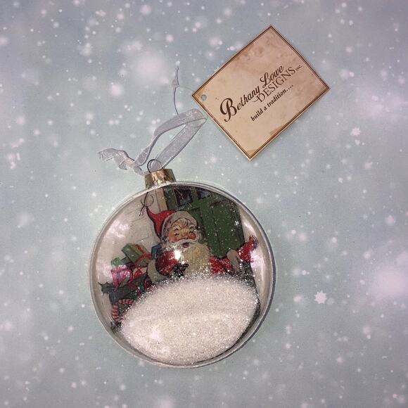 New Bethany Lowe Santa Glass Disk Christmas Ornament Vintage Inspired - Picture 2 of 2